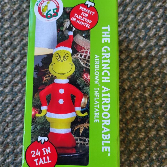THE GRINCH Airdorable 24” Tabletop/Mantel Christmas Inflatable Santa Grinch T4 - Picture 2 of 4